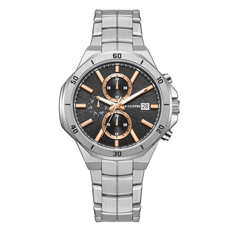 Lee Cooper LC08087.340 men's multifunction watch featuring a round silver case and dark brown dial.
