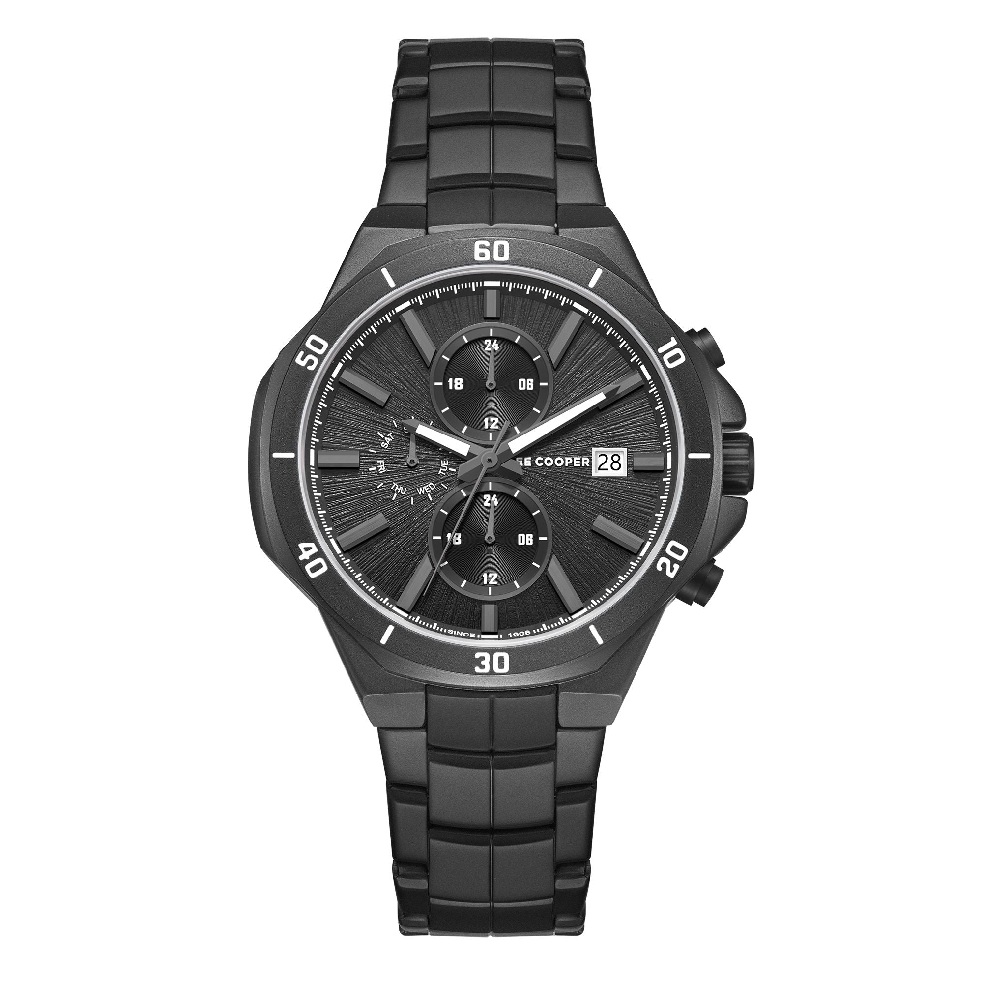 Lee Cooper LC08087.660 men's multifunction watch featuring a round black case and grey dial.
 Main image