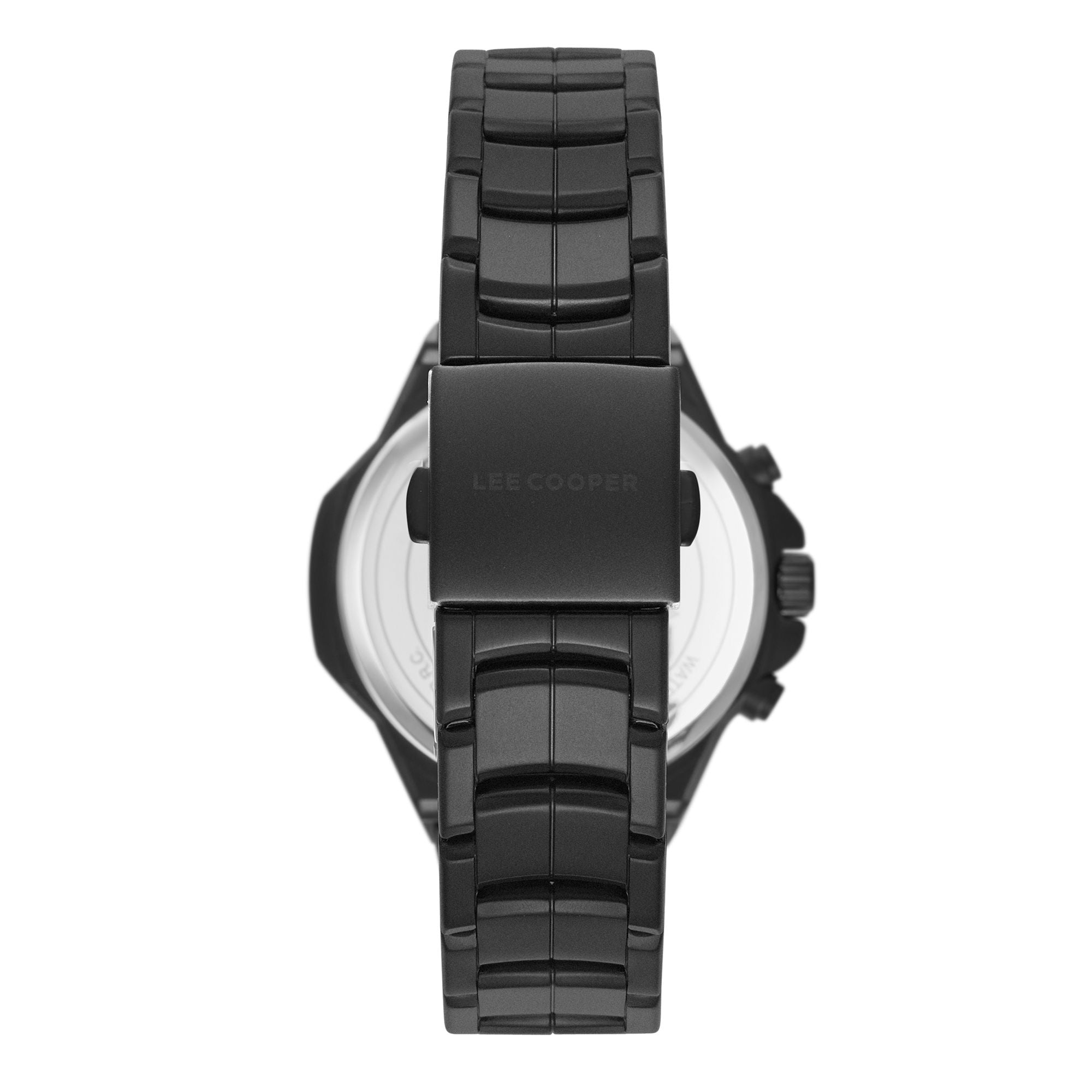 Lee Cooper LC08087.660 men's multifunction watch featuring a round black case and grey dial.
