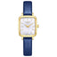 Lee Cooper LC08151.129 women's analog watch featuring a square gold case and dark blue leather strap.
