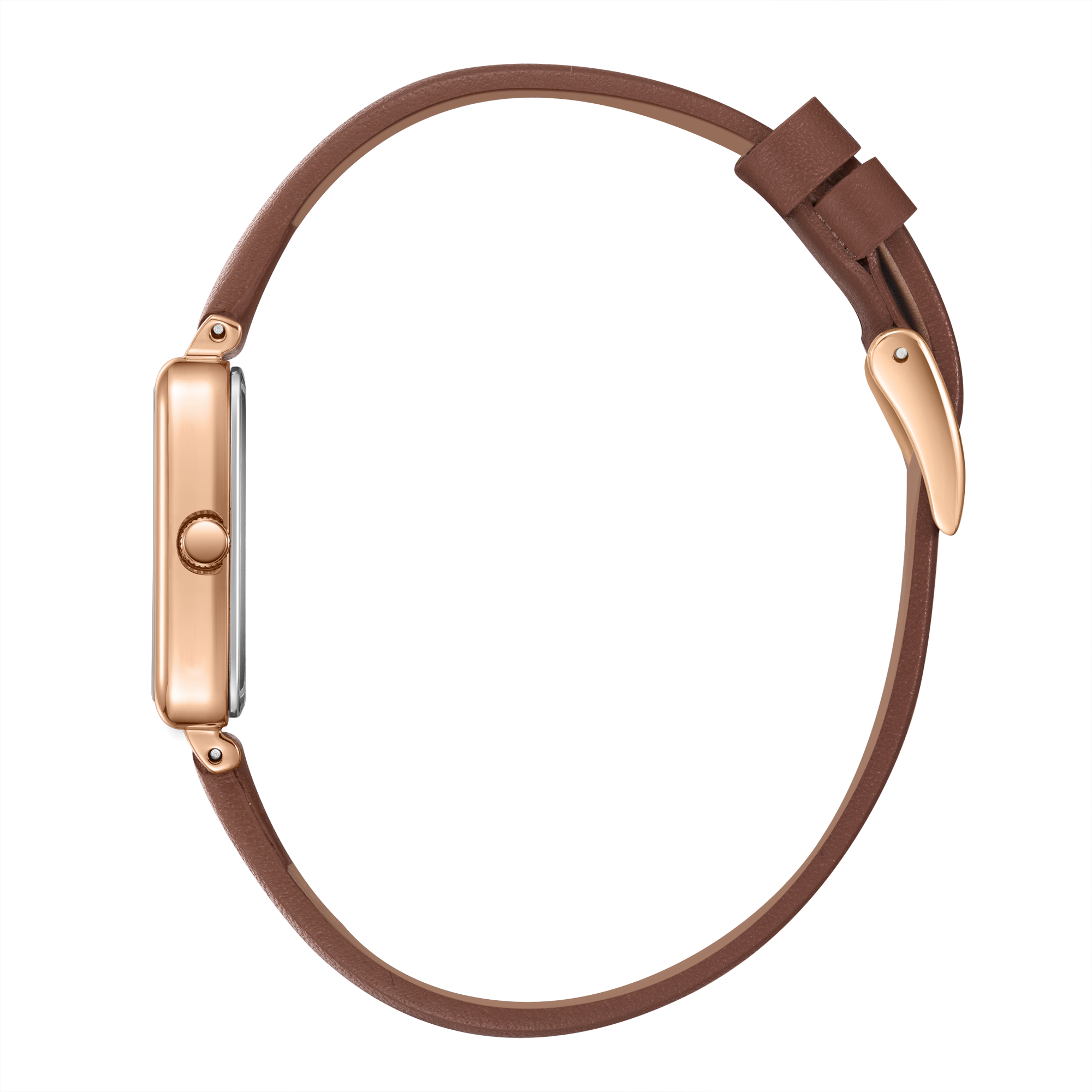 Lee Cooper LC08208.494 women's analog watch featuring a square rose gold case and camel leather strap.
