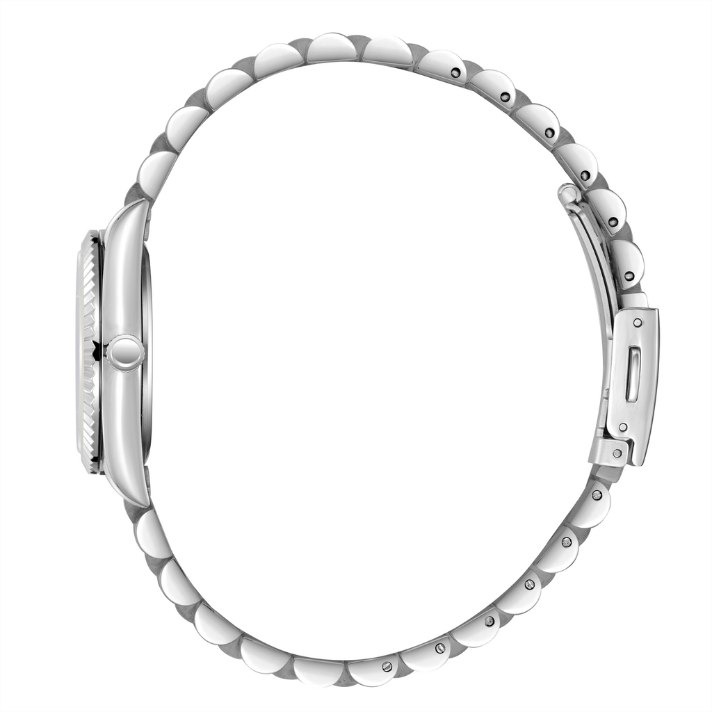 Lee Cooper LC08212.210 women's analog watch featuring a round silver case and gold dial.
