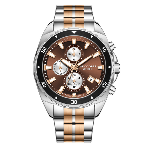 Lee Cooper LC08217.540 multifunction men's watch with silver and rose gold metal band, available at Zamana.pk