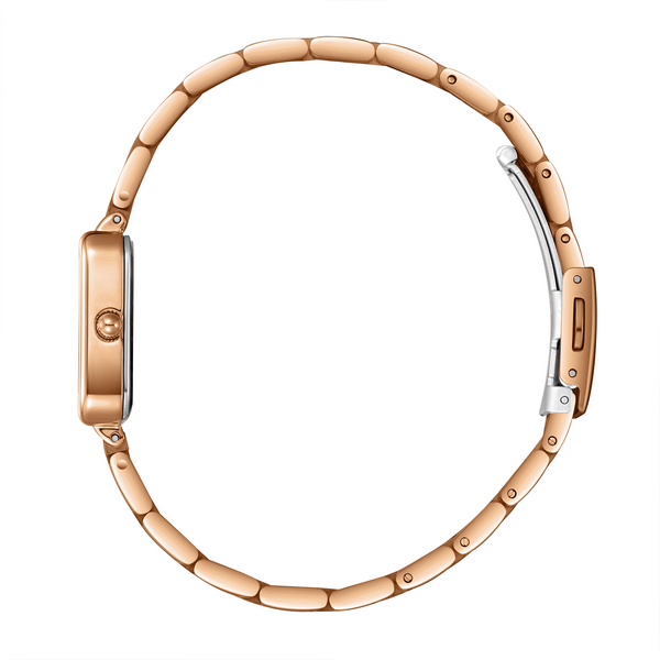 Lee Cooper LC08226.490 women's analog watch featuring a square rose gold case and dark blue dial.
