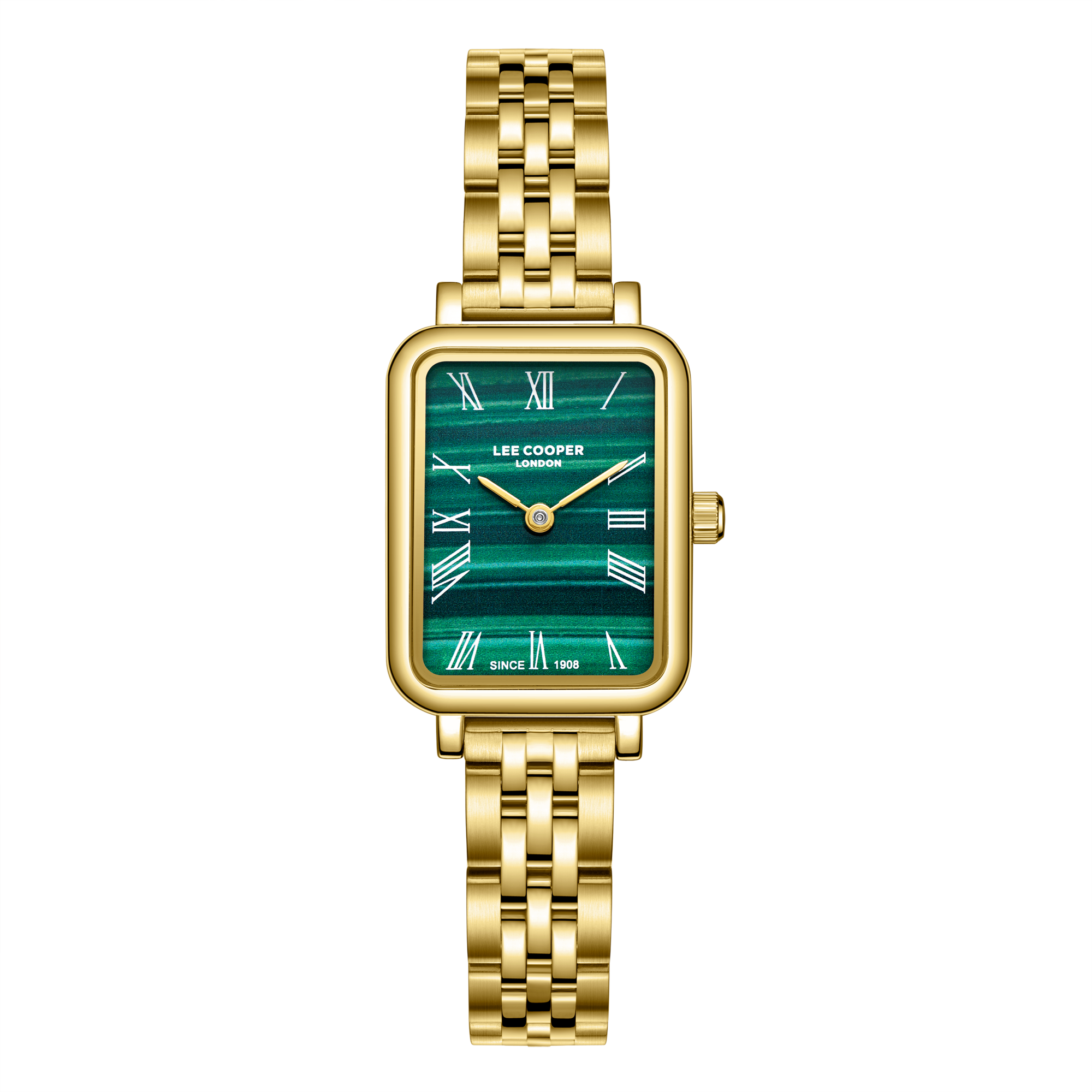 Lee Cooper LC08232.170 women's analog watch with a rectangular gold case and dark green dial.
 Main image