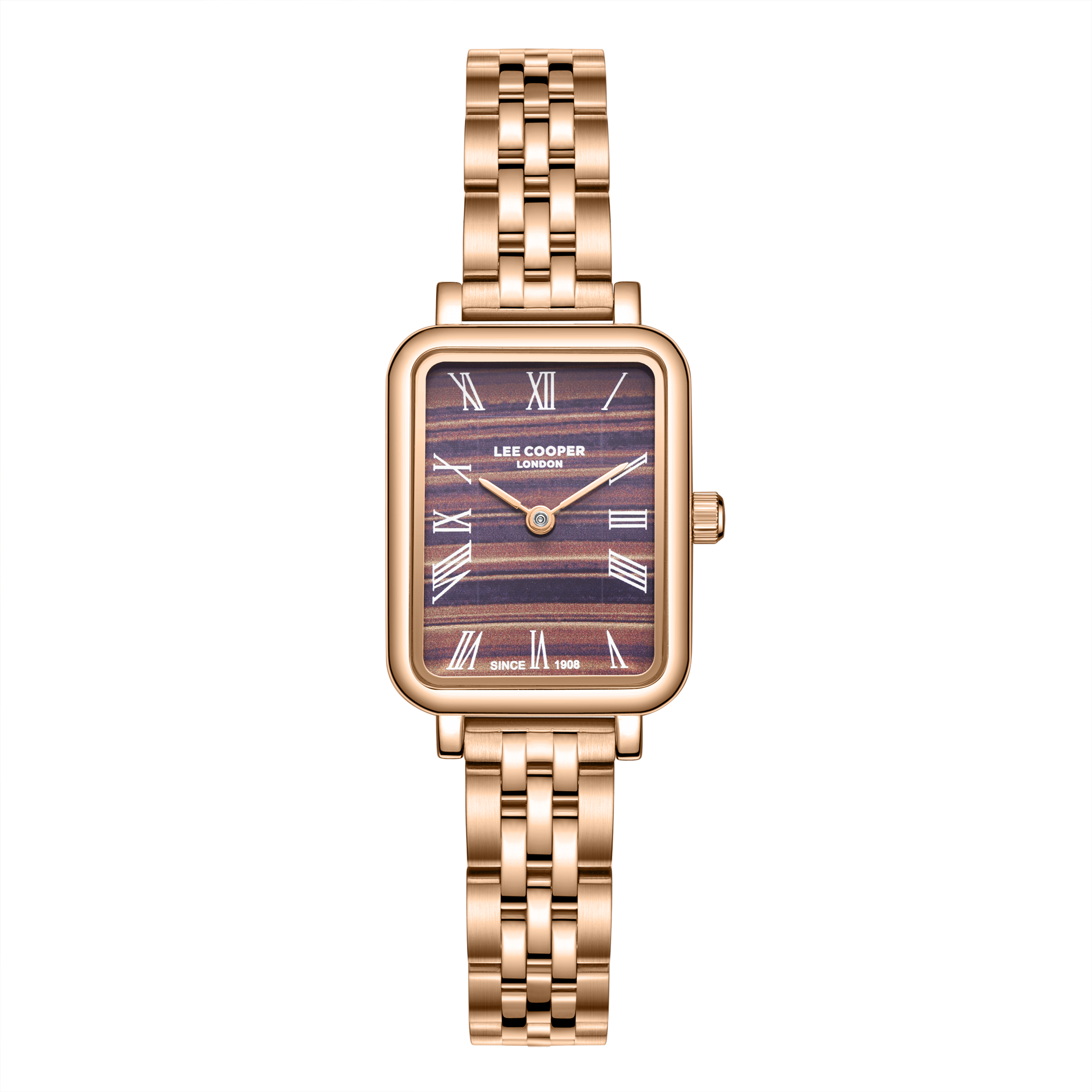Lee Cooper LC08232.440 women's analog watch featuring a square rose gold case and brown dial.
 Main image