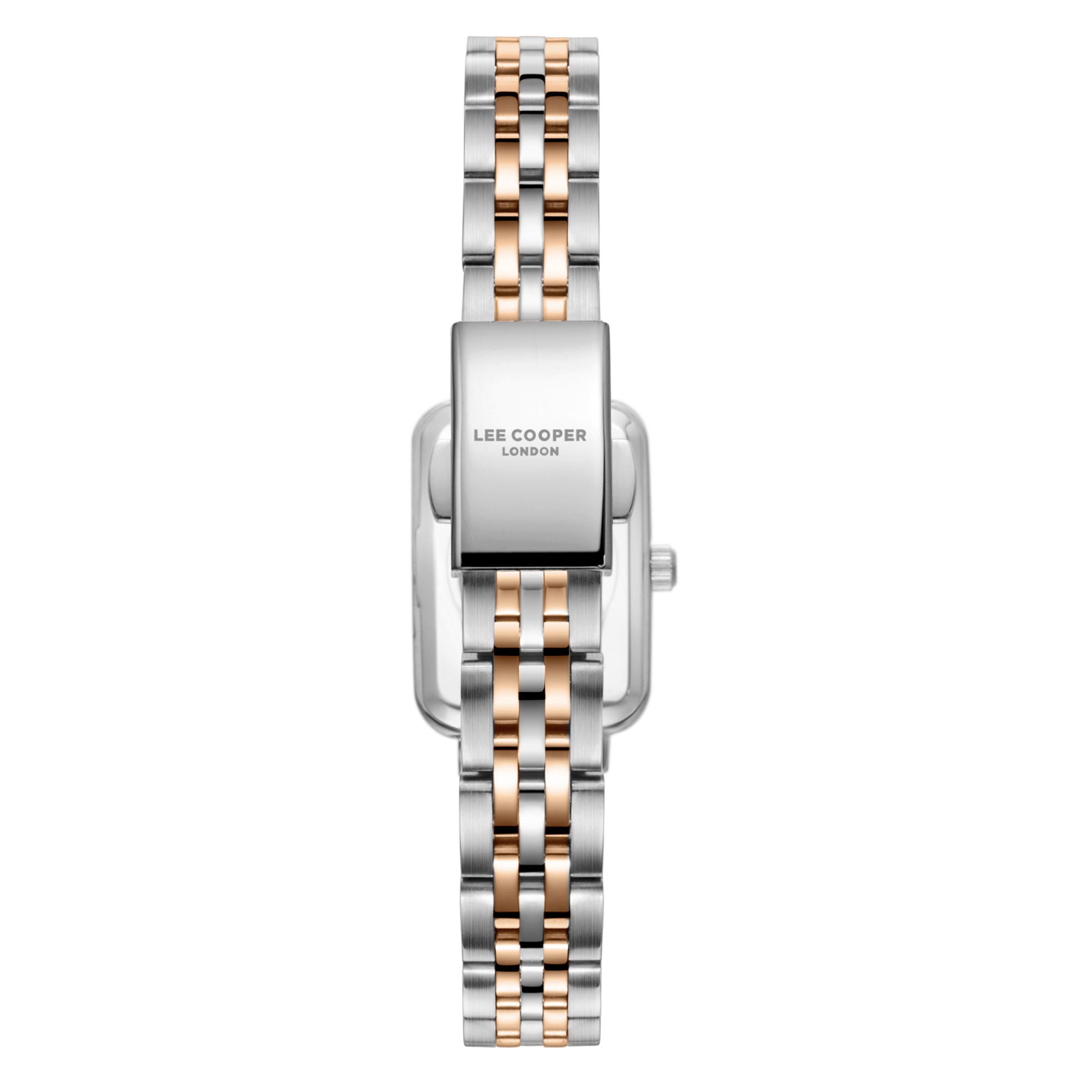 Lee Cooper ladies wristwatch model LC08232.540 featuring a silver and rose gold steel bracelet.
