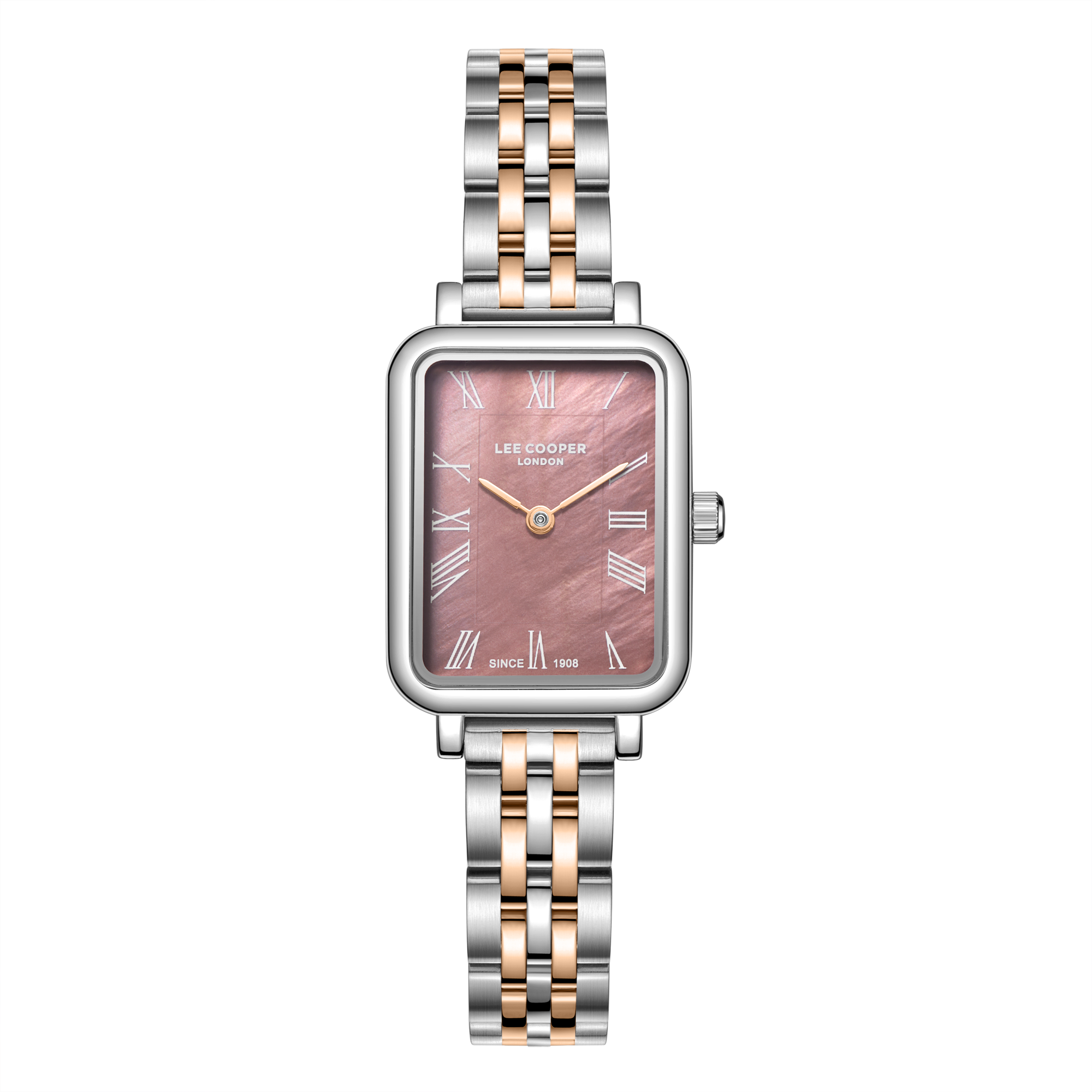 Lee Cooper ladies wristwatch model LC08232.540 featuring a silver and rose gold steel bracelet.
 Main image