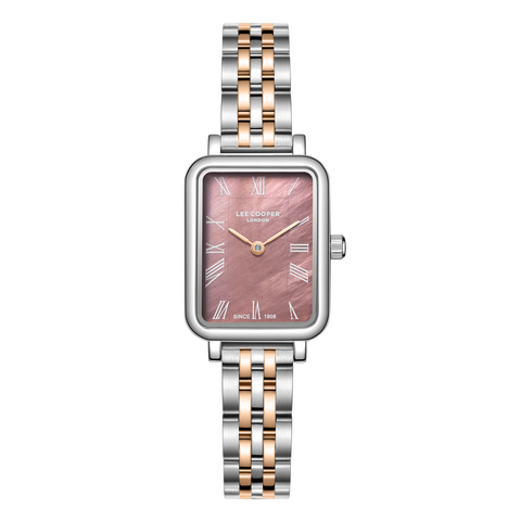 Lee Cooper ladies wristwatch model LC08232.540 featuring a silver and rose gold steel bracelet.

