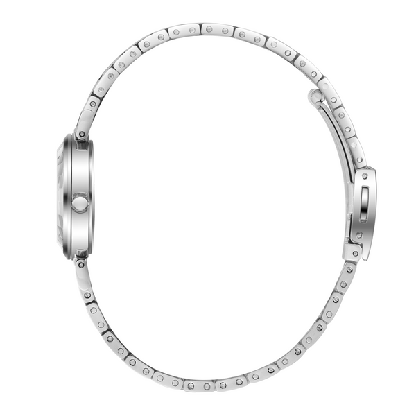 Lee Cooper LC08279.590 women's analog watch featuring a round silver case and dark blue dial.
