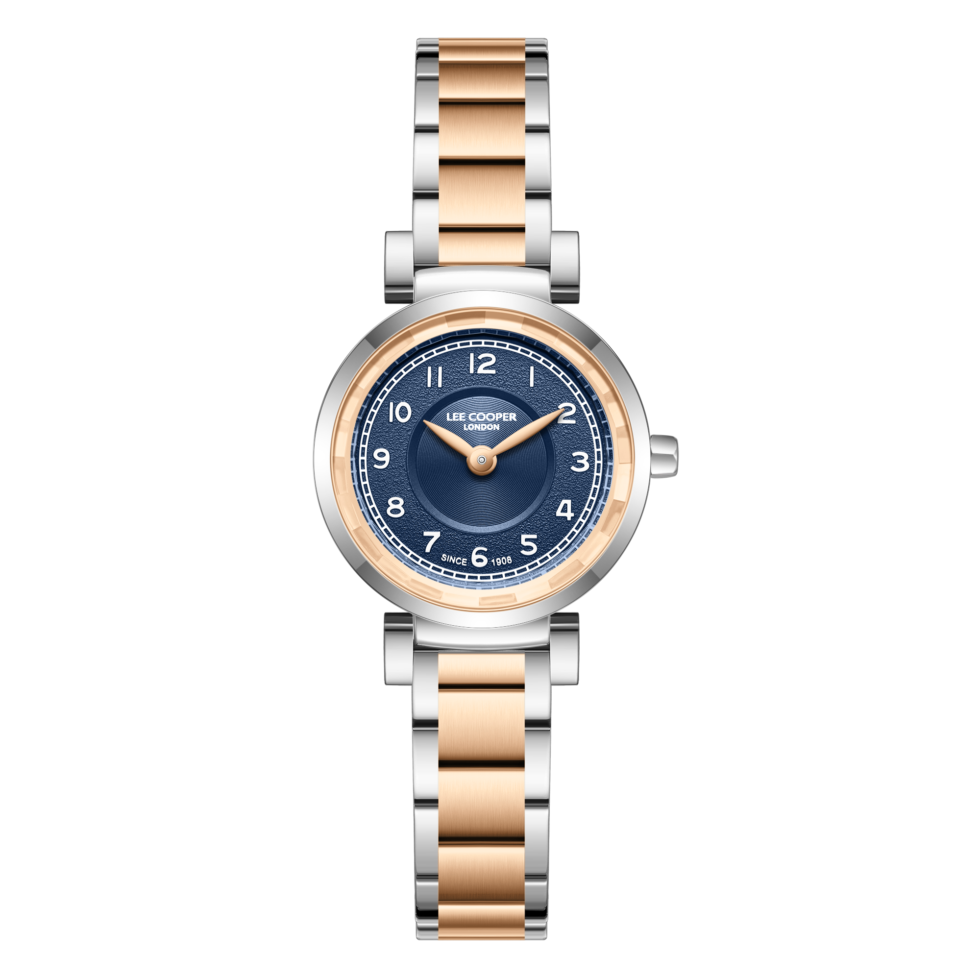 Lee Cooper LC08279.590 women's analog watch featuring a round silver case and dark blue dial.
 Main image