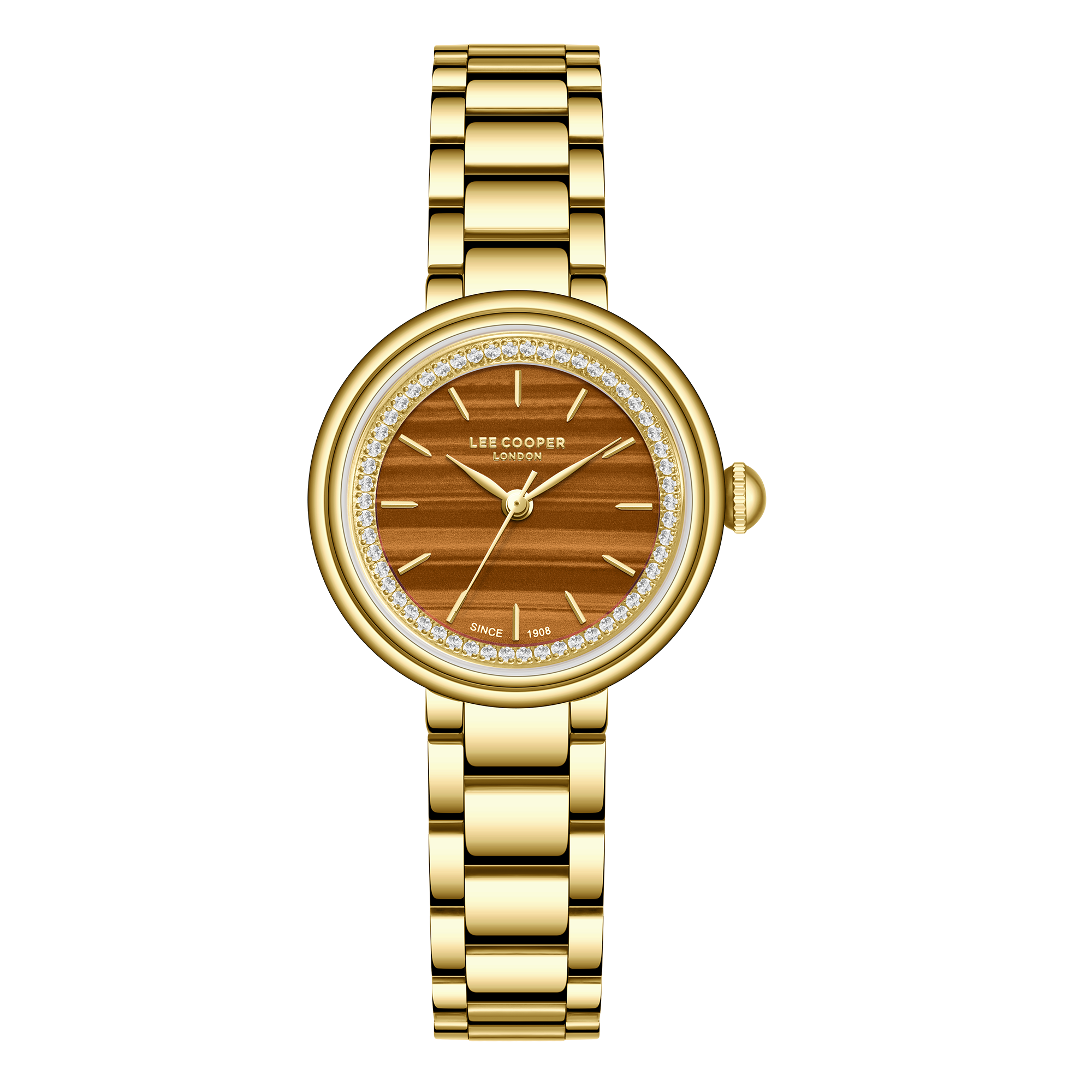 Lee Cooper LC08279.140 women's analog watch featuring a round gold case and matching gold strap.
 Main image