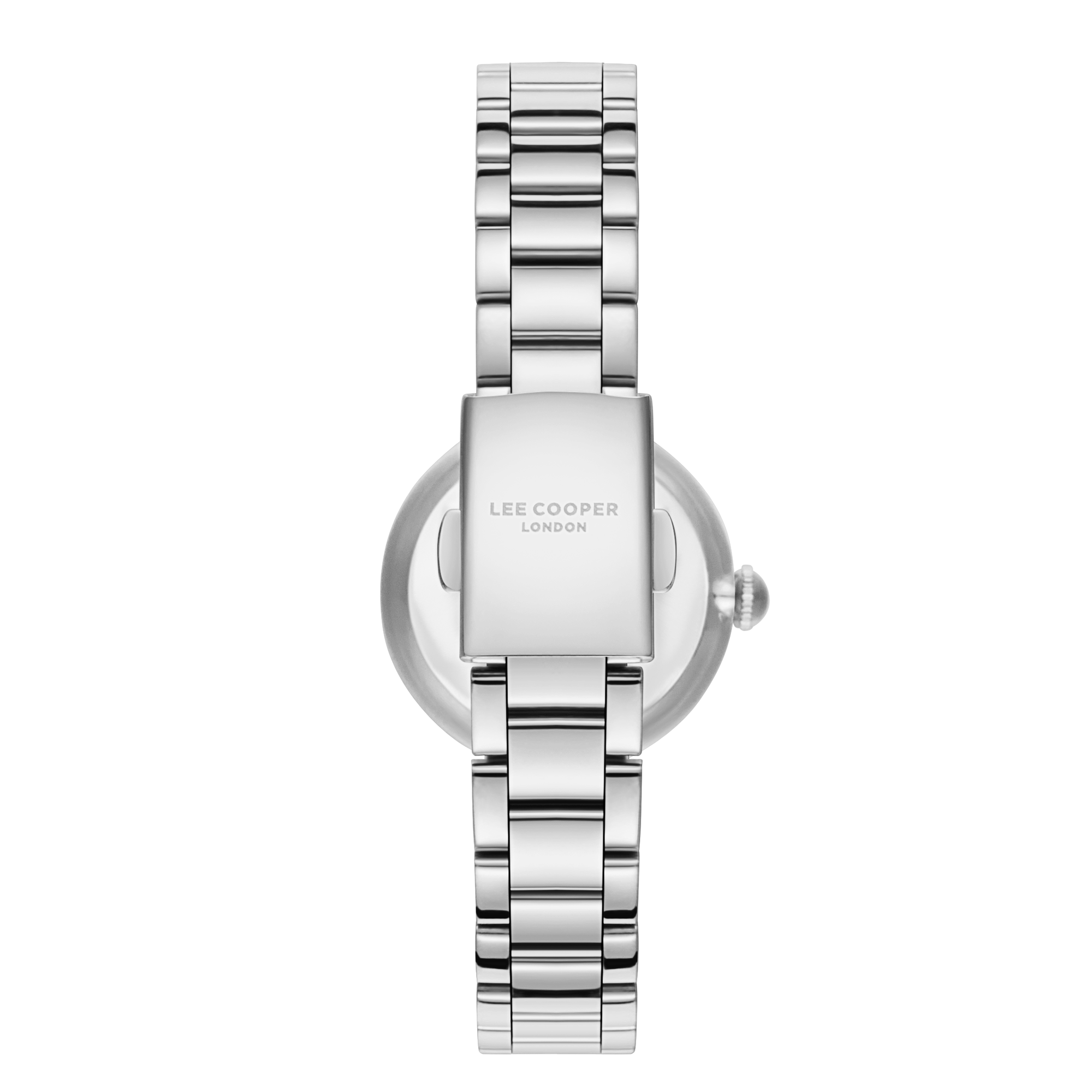 Lee Cooper LC08279.320 women's analog watch featuring a round silver case and white dial.
