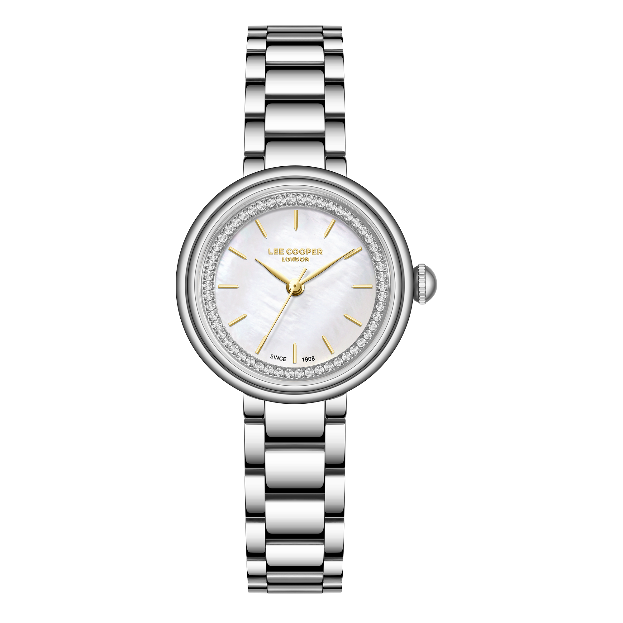 Lee Cooper LC08279.320 women's analog watch featuring a round silver case and white dial.
 Main image
