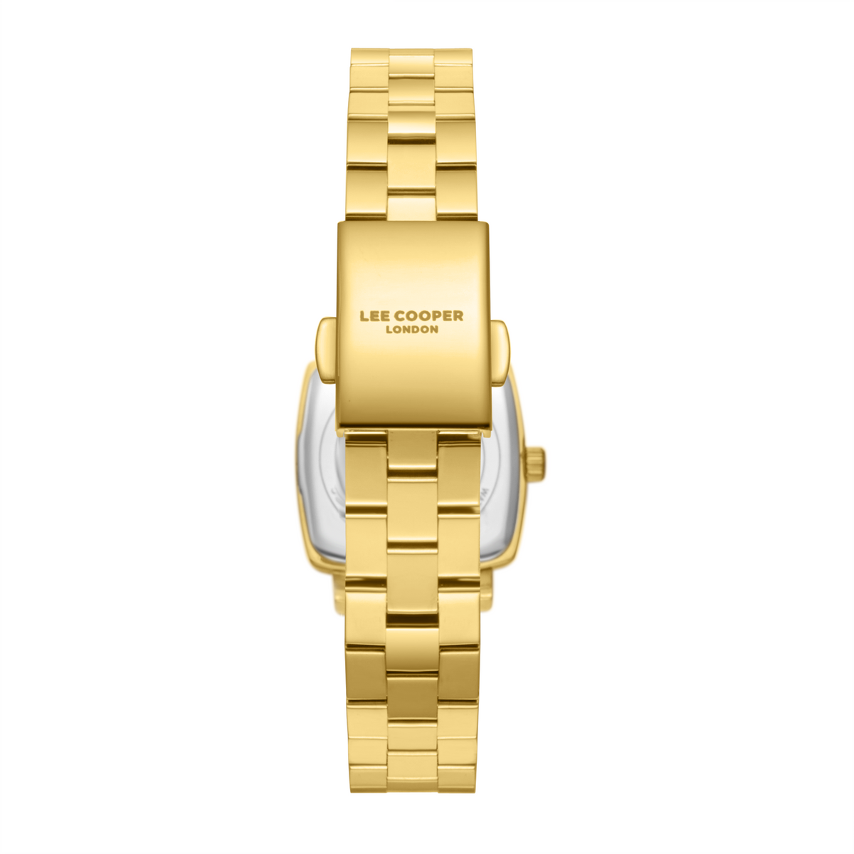 Lee Cooper LC08283.170 women's analog watch featuring a square gold case and green dial.
