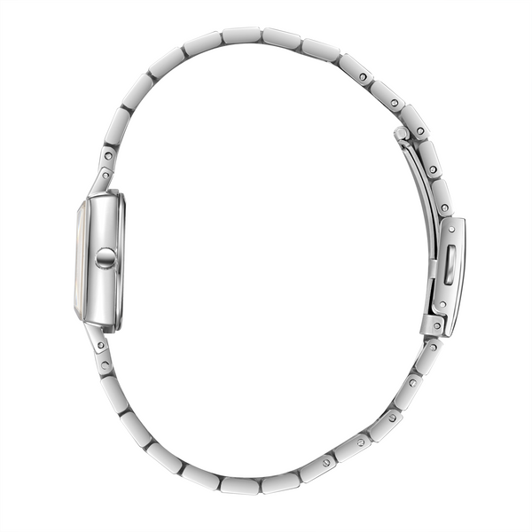 Lee Cooper LC08283.530 women's analog watch featuring a rectangular silver and rose gold case with a silver dial.
