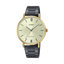 Casio watch with black and gold strap on a white background