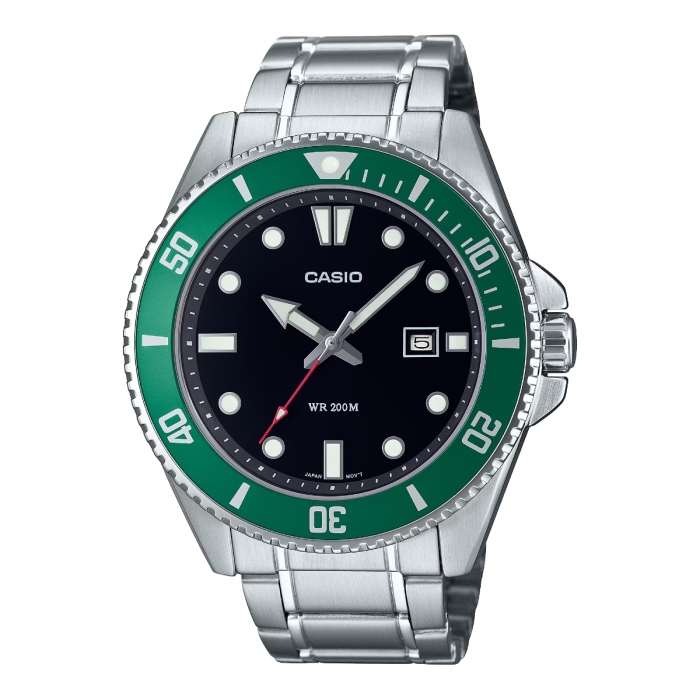 Casio MDV-107D-3A green dial stainless steel dive watch for men