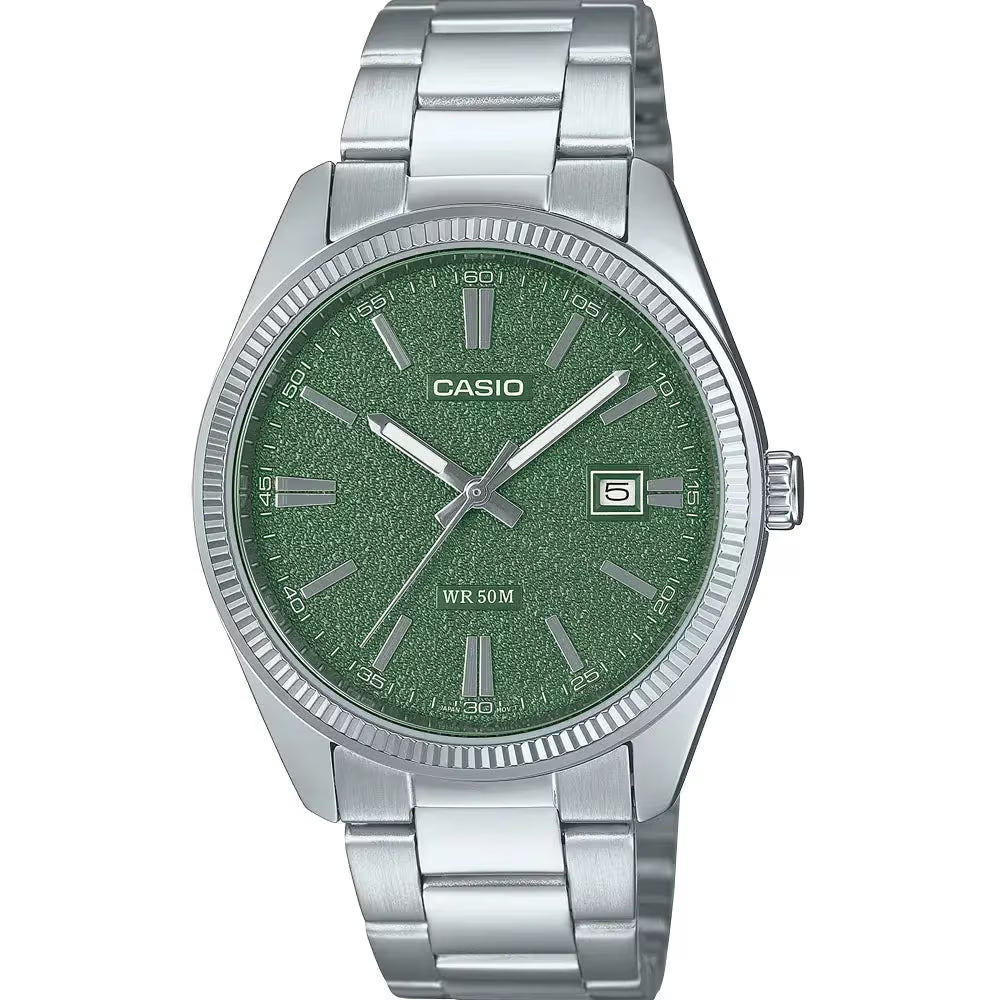 Casio-MTP-1302DA-3A-mens-stainless-steel-watch-matte-green-dial Main image