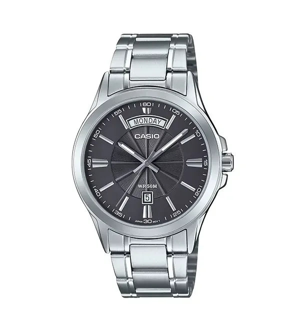 Casio MTP-1381D-8A men’s stainless steel analog wrist watch with grey dial and silver strap Main image