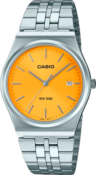 Casio MTP-B145D-9A watch featuring a sunray yellow dial and stainless steel Main image