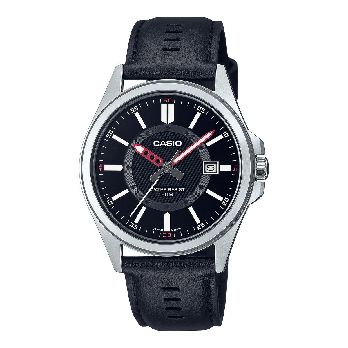 Casio MTP-E700L-1E black dial men's watch with leather strap