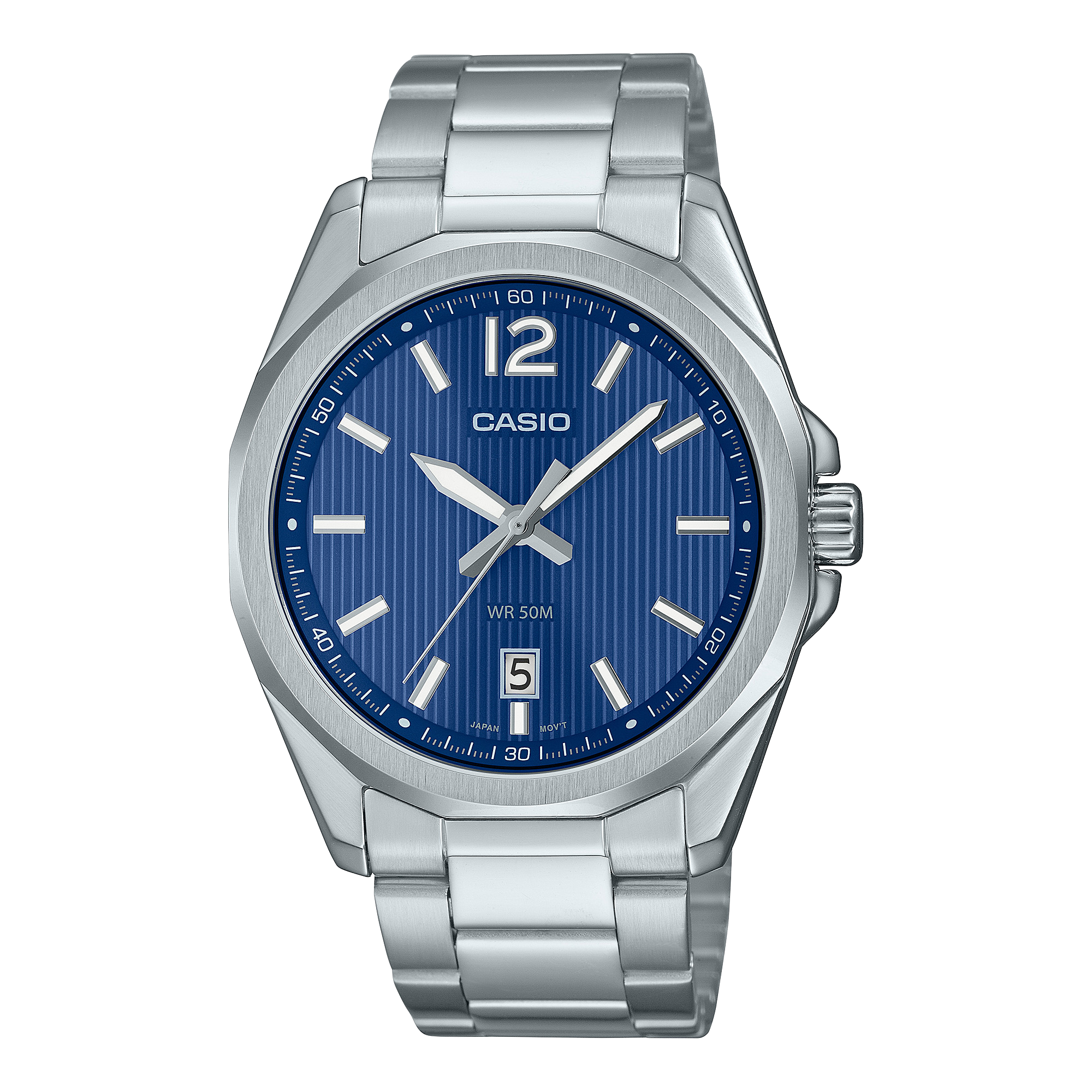 Casio MTP-E725D-2A men's stainless steel watch with blue dial and analog display Main image