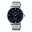 Casio MTP-VT01DM-1A minimalist watch featuring a black dial and stainless steel mesh bracelet.