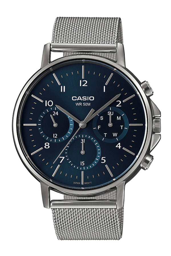 Casio MTP-E321M-2A men’s watch with blue dial and stainless steel strap Main image