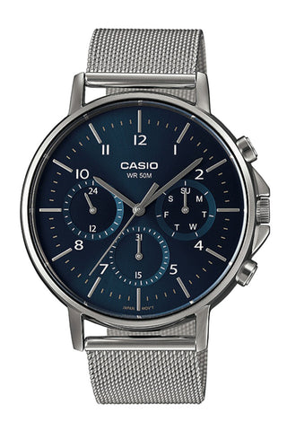 Casio MTP-E321M-2A men’s watch with blue dial and stainless steel strap