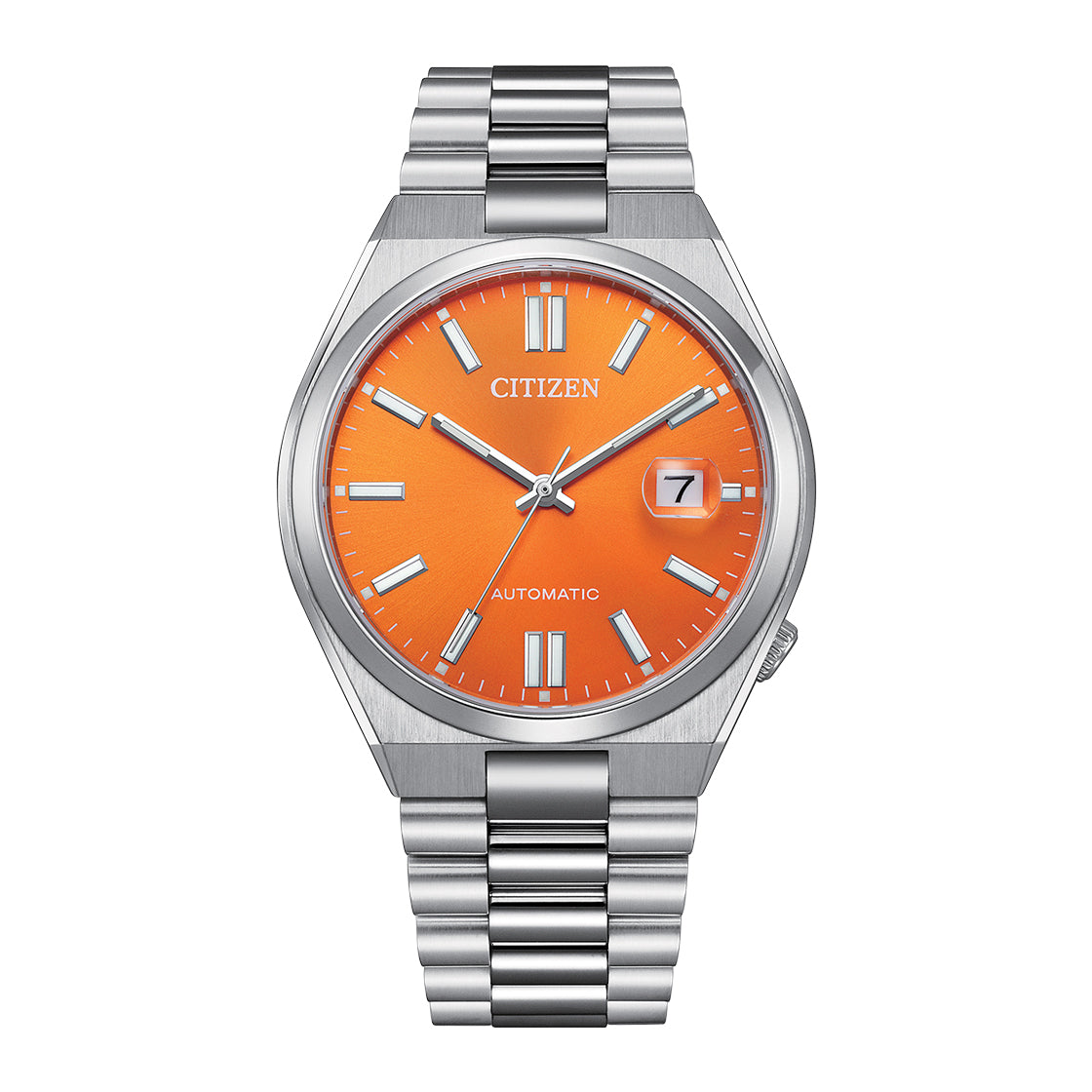 Citizen NJ0151-88Z automatic men’s watch with orange dial, stainless steel bracelet, analog display, and modern sporty design for everyday wear Main image