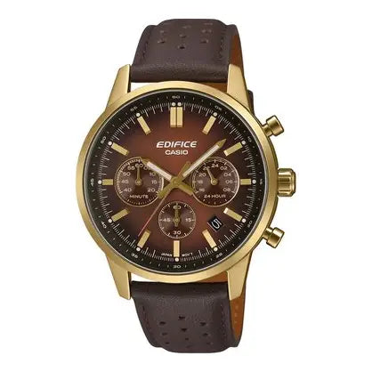 Casio Edifice EFR-575CL-5A men's brown gradient dial gold-tone chronograph leather strap watch Main image