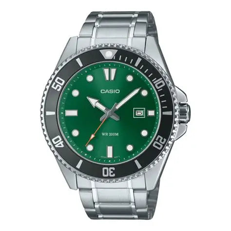 Casio MDV-107D-3A2VDF men's green dial stainless steel 200M diver quartz watch with rotating bezel Main image