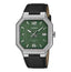 Casio MTP-B195L-3A men’s analog watch with green dial and brown leather strap elegant wristwatch close-up view