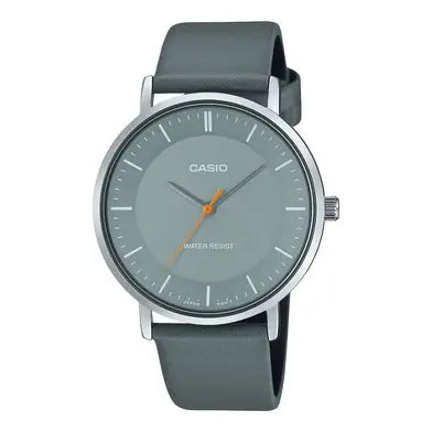 Casio MTP-VT04L-8E men’s analog wristwatch with silver dial and black leather strap minimalist elegant design Main image