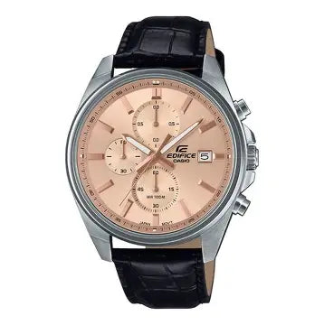 Casio Edifice EFV-610EL-5A men's chronograph salmon dial leather strap analog watch