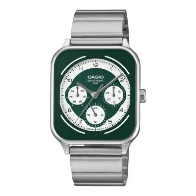 Casio MTP-M307D-3BV men's green dial moon phase stainless steel analog watch Main image