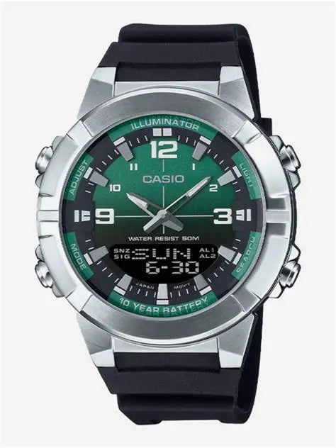 Casio AMW-870A-3A men’s stainless steel analog digital wristwatch silver sporty water resistant watch with dual time display