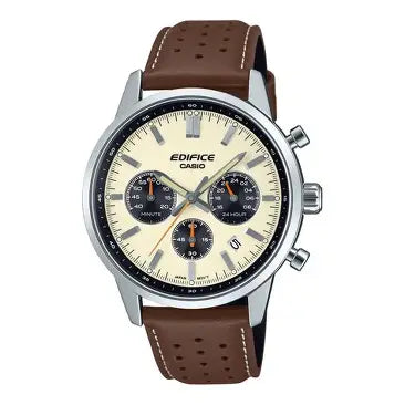 Casio Edifice EFR-575L-7A men's white dial chronograph leather strap analog watch Main image