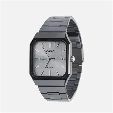 Casio MTP-B185B-7A men’s analog watch with white dial, stainless steel case, and black resin strap showing minimalist elegant design Main image