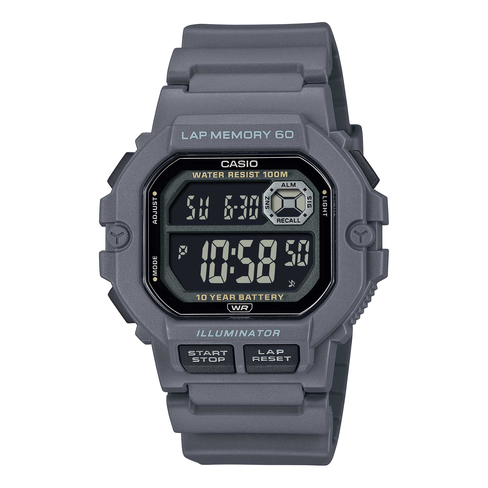 Casio WS-1400H-8B digital sports watch with grey resin strap, LED light display, and water-resistant durable design Main image