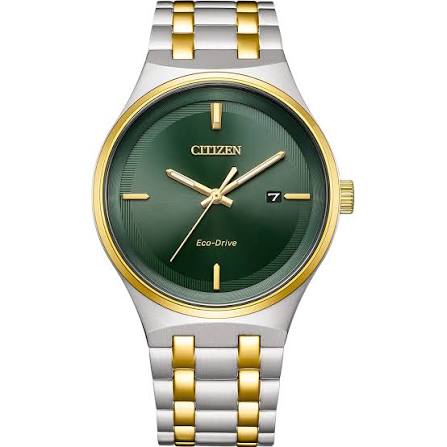 Citizen BM7654-57X Eco-Drive men's green dial two-tone stainless steel analog watch with date display Main image