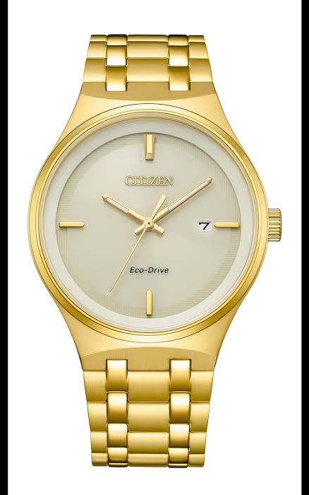 Citizen BM7652-52P Eco-Drive men's gold dial gold-tone stainless steel analog watch with date display Main image