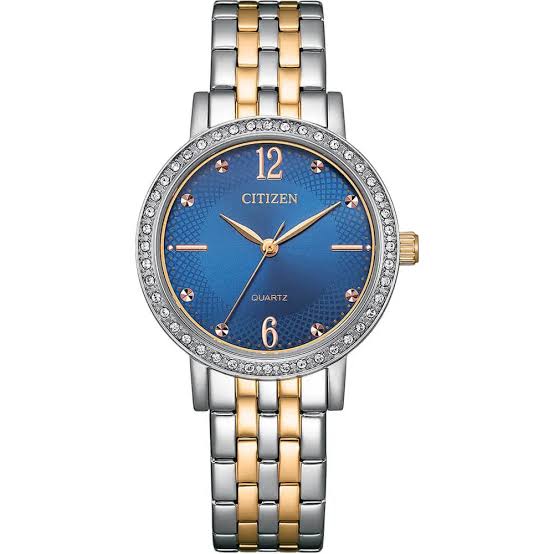 Citizen EL3106-59L women's blue dial two-tone stainless steel watch with crystal bezel and quartz movement Main image