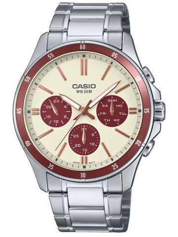 Casio MTP-1374D-5A2 men's stainless steel watch with brown dial
