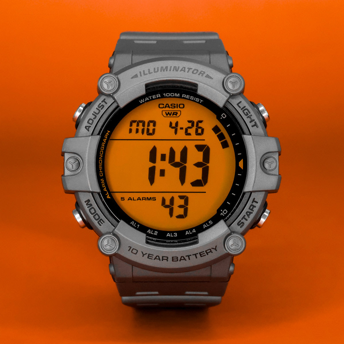 Casio AE-1500WHC-8A gray digital sports watch with large display and resin strap for men