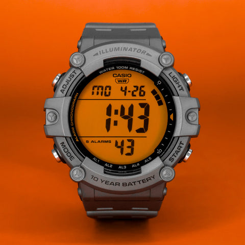 Casio AE-1500WHC-8A gray digital sports watch with large display and resin strap for men