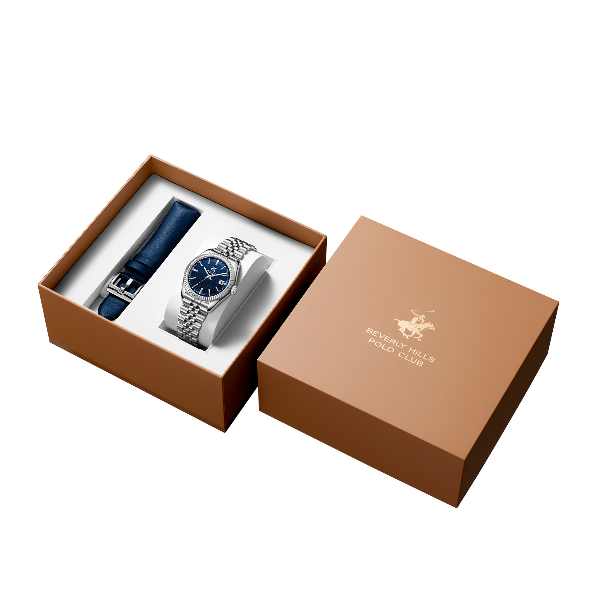 Beverly Hills Polo Club BP3911X.390 Men's Dark Blue Leather & Steel Strap Watch - Photo 4 - Zamana