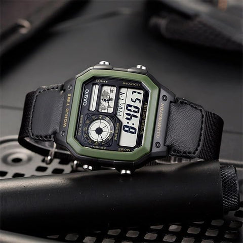 CASIO AE1200WHB - 1B World Time Digital Nylon Strap Watch - Zamana.pk
