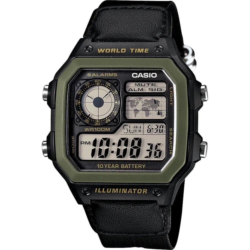 CASIO AE1200WHB - 1B World Time Digital Nylon Strap Watch - Zamana.pk